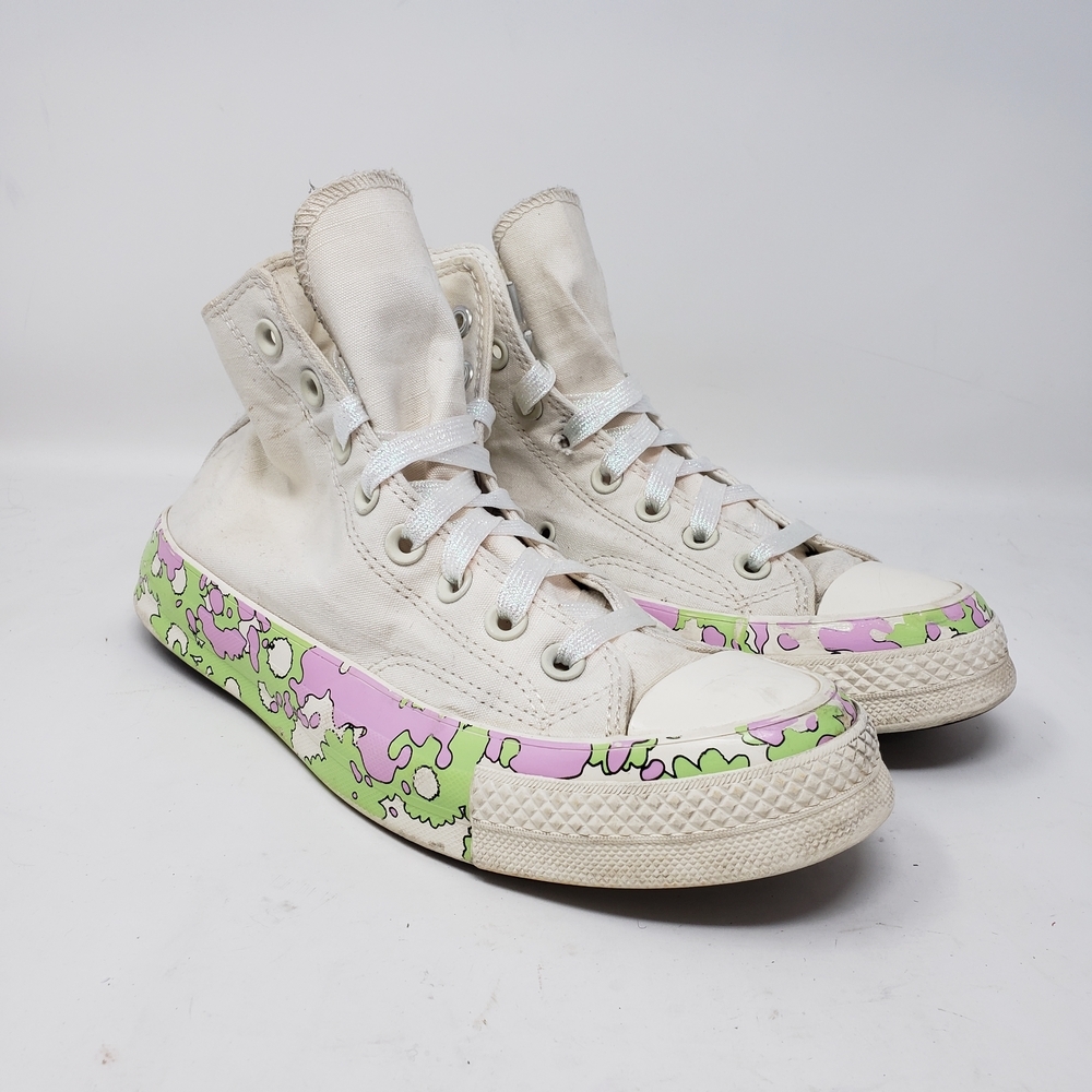 Converse All Star Crafted Floral High-Top Sneakers with Pink Green Size 8.5